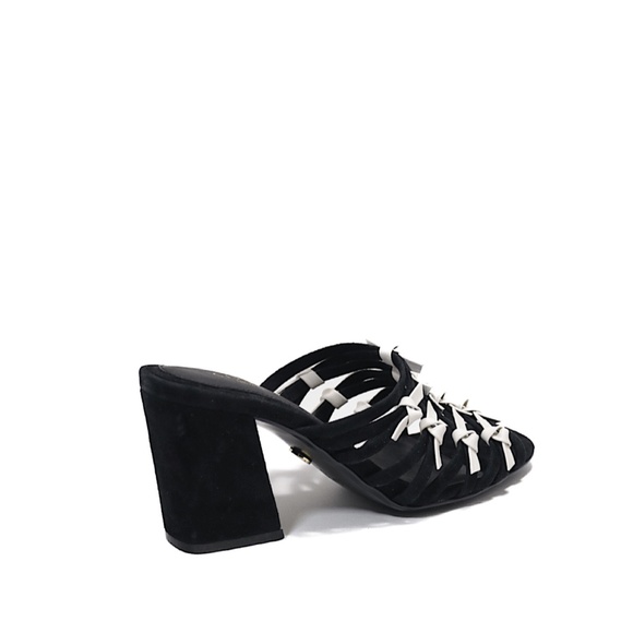 Cecelia New York Rickee Caged Black White Leather Block Heel Sandal Mules Pump 7 - Picture 4 of 10